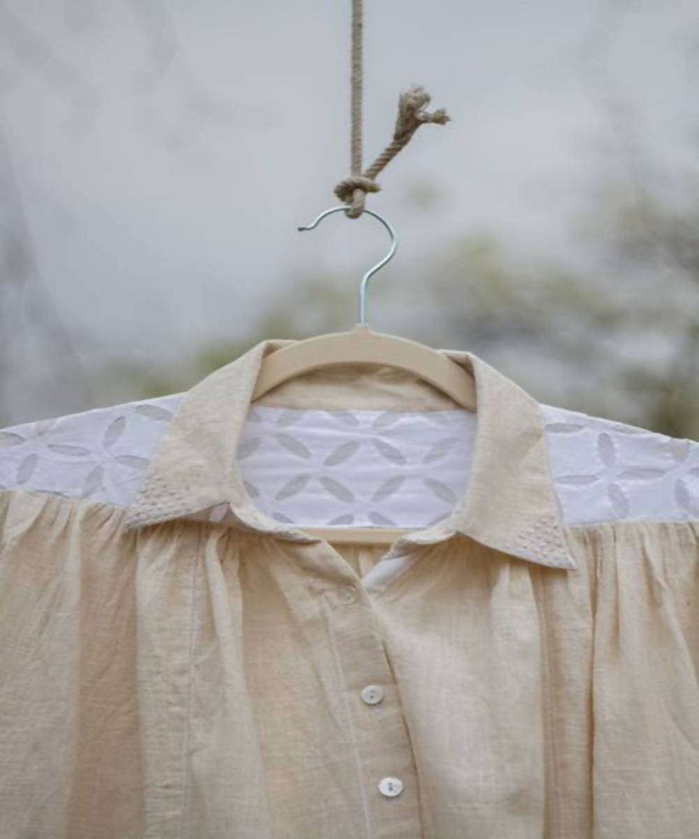 Cream white handcrafted cotton shirt dress
