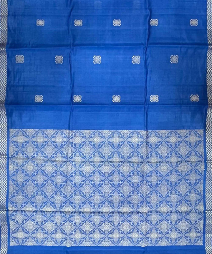 Cobalt blue handwoven tussar silk saree with all over buta