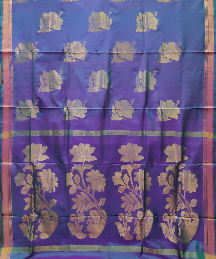 double shaded Blue Handloom Venkatagiri Butta Work Silk Saree