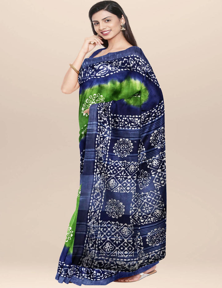 Green and Blue Cotton Batik Saree