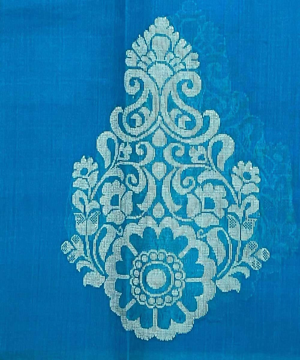 Blue handwoven striped tussar silk saree