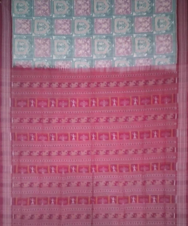 Eton blue grey and burgundy handloom cotton sambalpuri saree