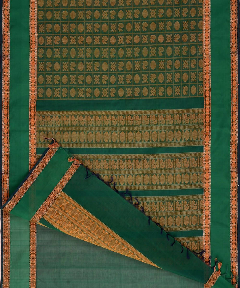 Bottle green kanchi silkcotton saree ayiram 1000 butta rudraksh border