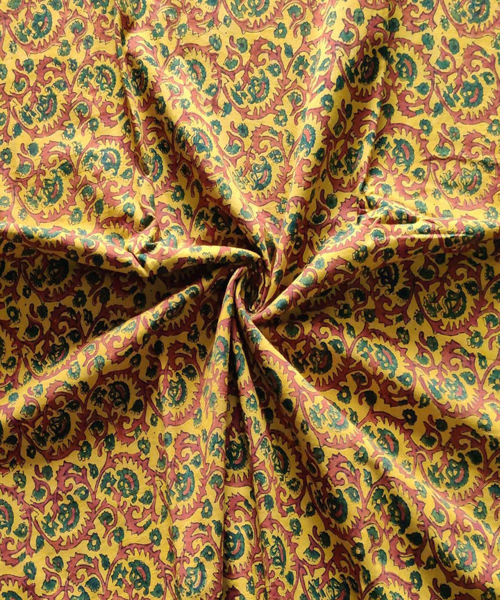 Yellow red natural dye handspun handwoven cotton ajrakh print kurta fabric (2.5m per qty)