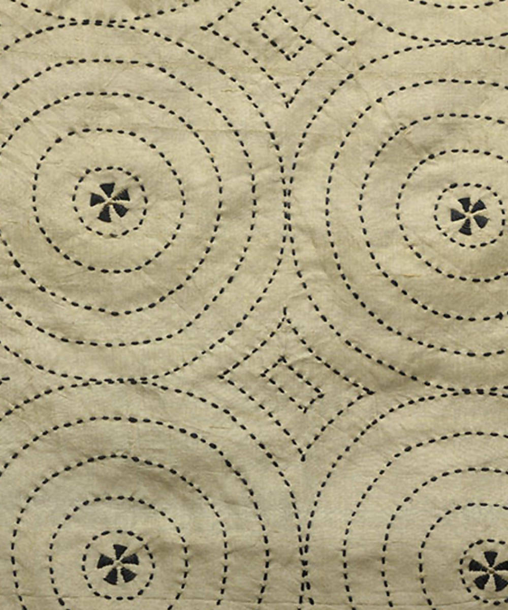 Beige off white hand embroidery reversible silk stole
