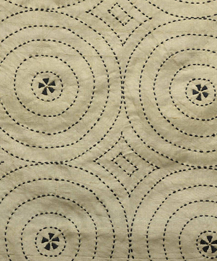 Beige off white hand embroidery reversible silk stole
