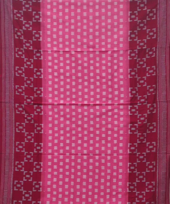 Pink burgundy handwoven nuapatana ikat cotton saree