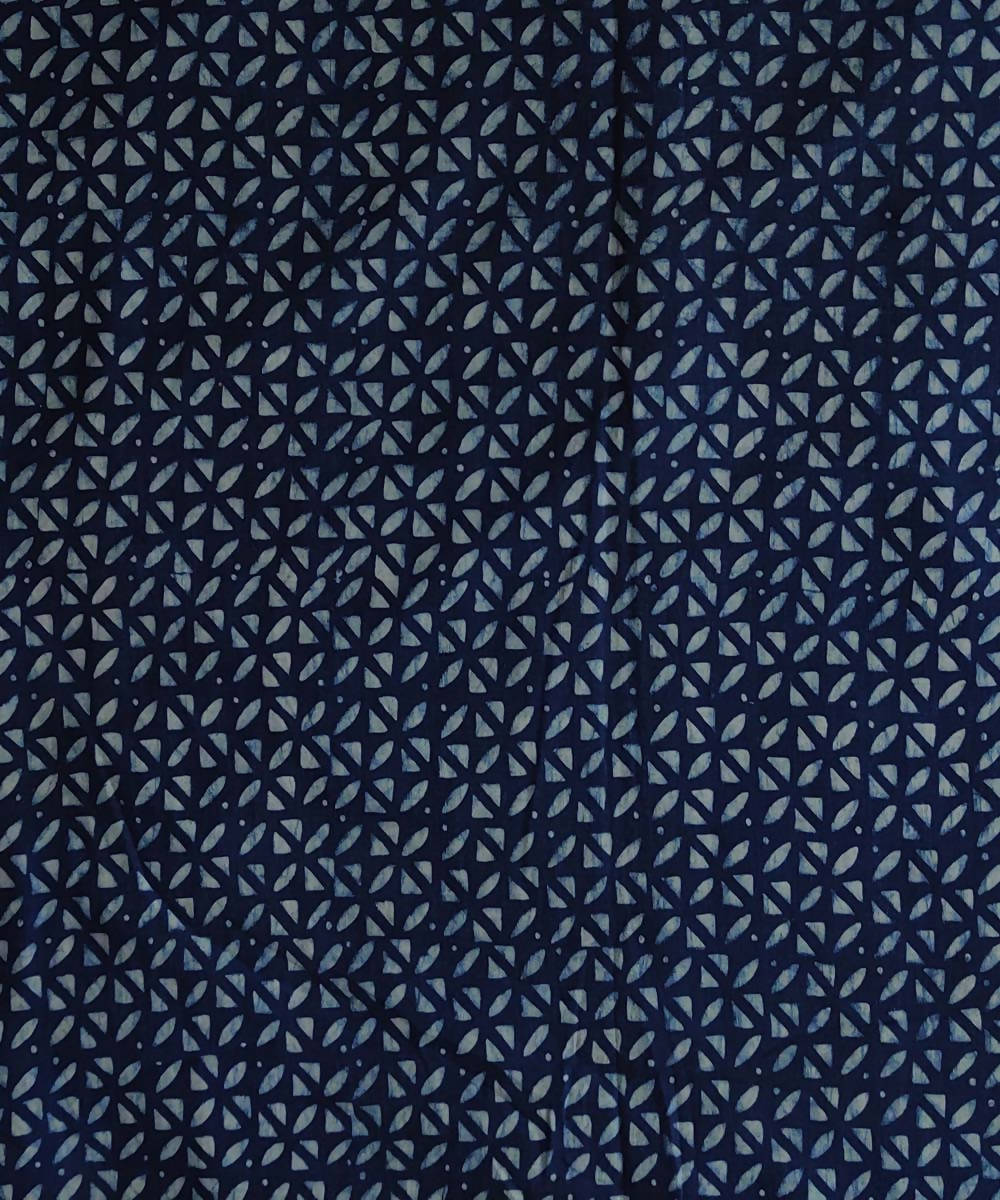 Blue handblock print organic handspun natural dye cotton dabu kurta fabric (2.5m per qty)