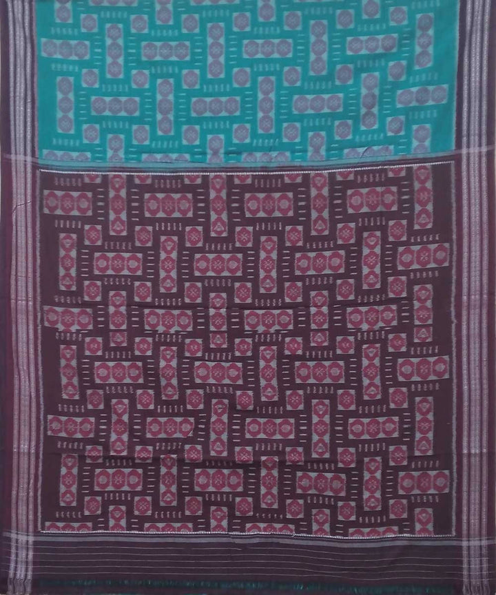 Cyan black handwoven nuapatana ikat cotton saree