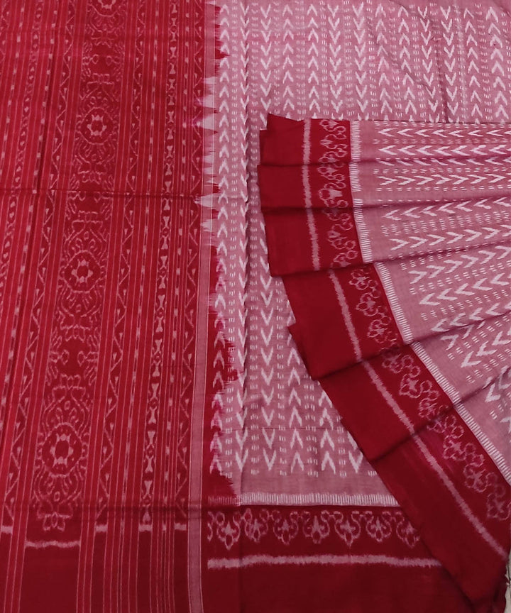 Pink red cotton handwoven sambalpuri saree