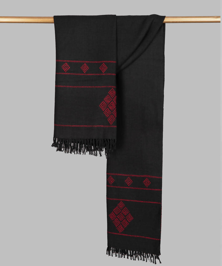 Black red handwoven panchachuli wool mernotops shawl