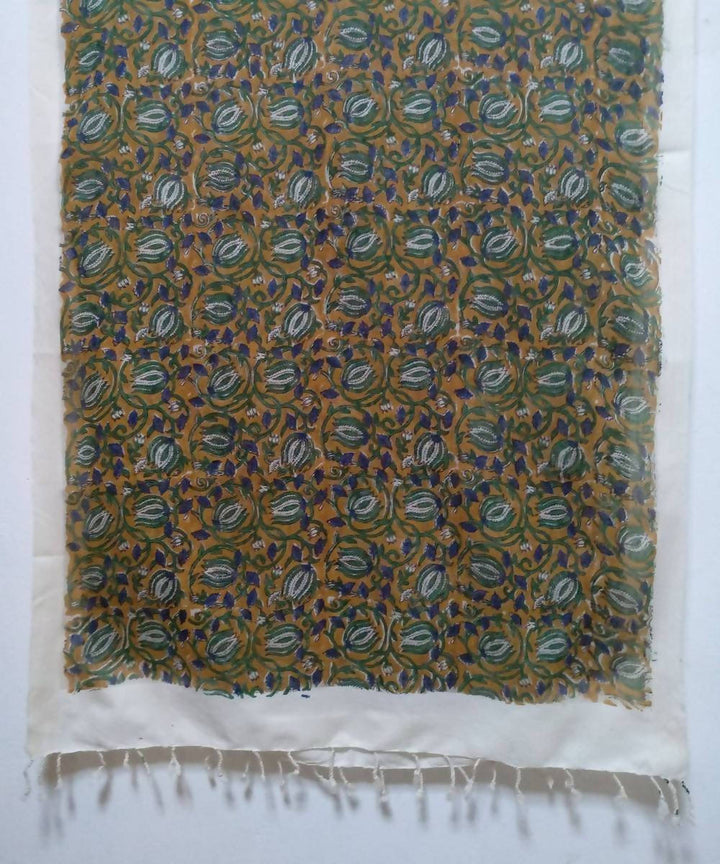 Mustard floral handblock printed sico stole