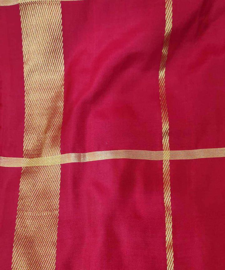 Red with white checks purple handwoven ikkat silk pochampally saree