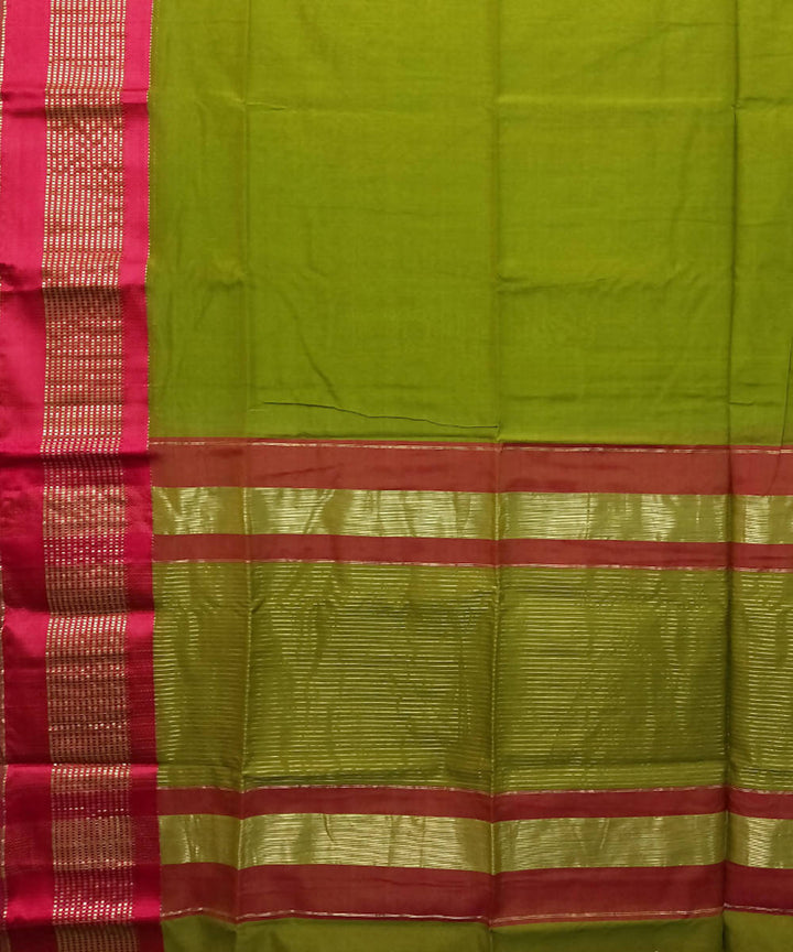 Olive green red handwoven cotton silk maheshwari saree