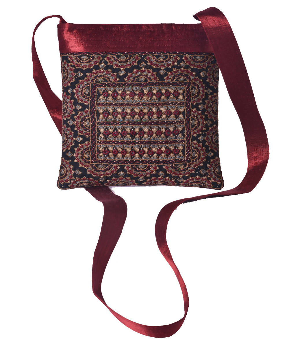 Mashroo hand embroidery maroon cross body bag