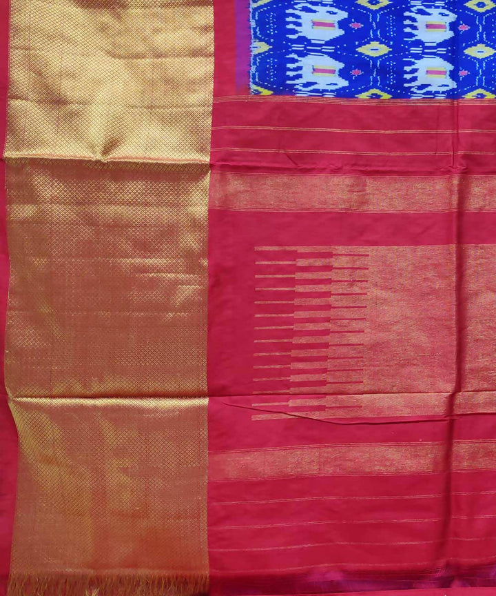 Blue with red handloom ikkat silk pochampally saree