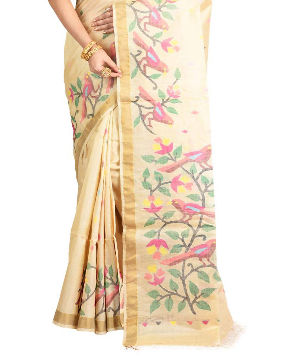Resham shilpi bengal cream tasar saree with handwoven jamdani work