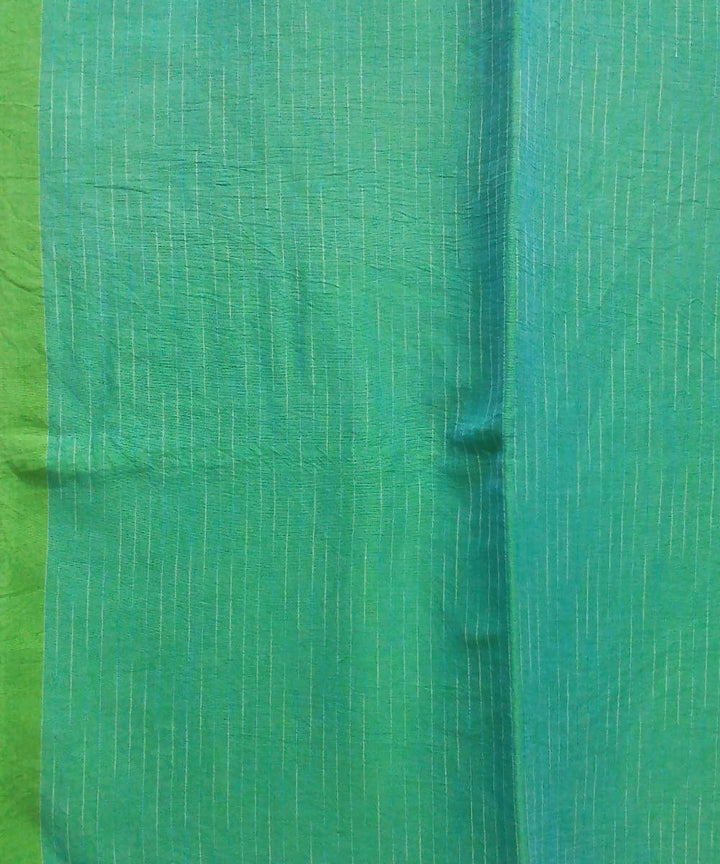Blue Green Handwoven Mulmul Cotton Saree