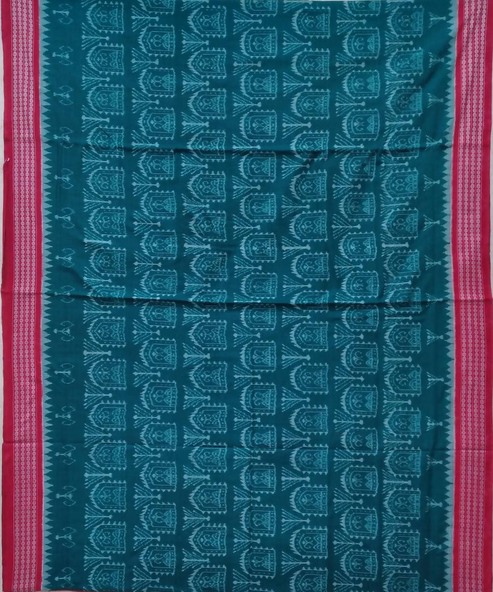 Celadon blue pink handwoven cotton sambalpuri saree