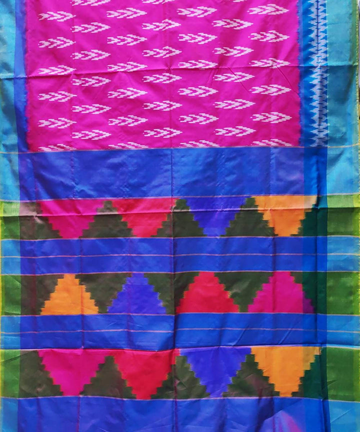 Rani pink and blue handloom ikat silk pochampally saree