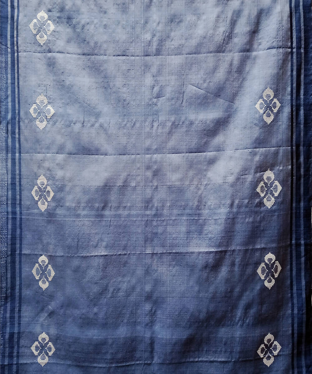 Blue beige handwoven mulberry silk baavanbuti saree