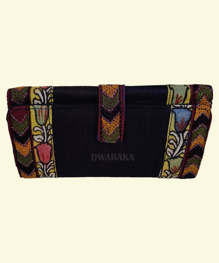 Black hand painted kalamkari and threadwork clutch