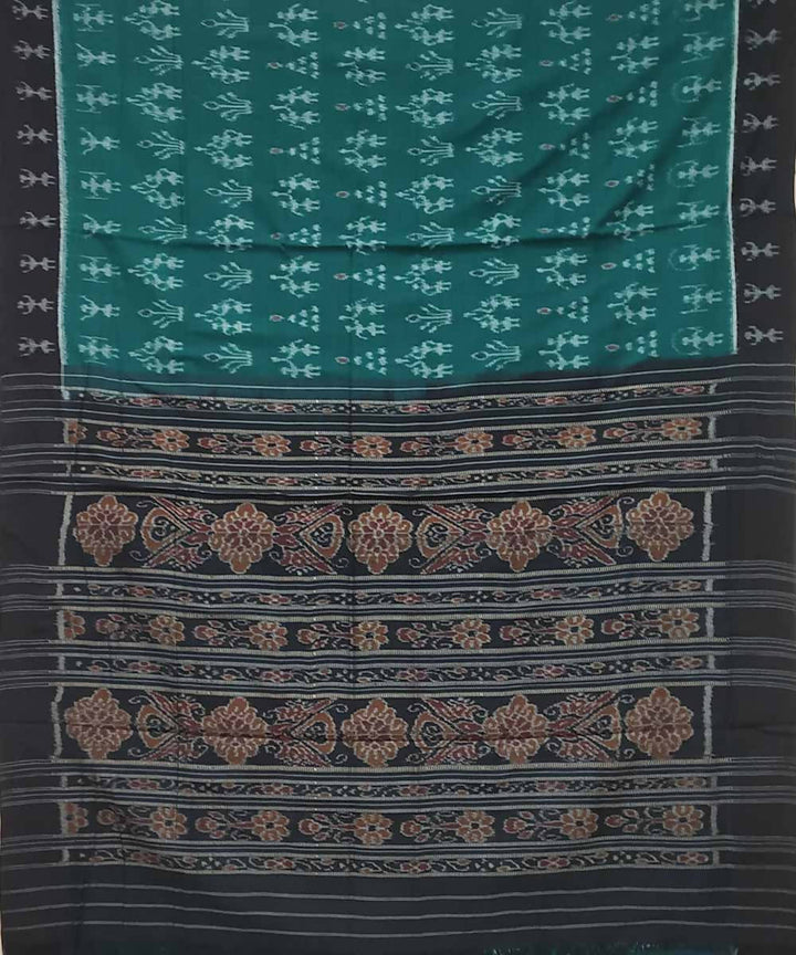 Deep green black handwoven cotton ikat nuapatna saree