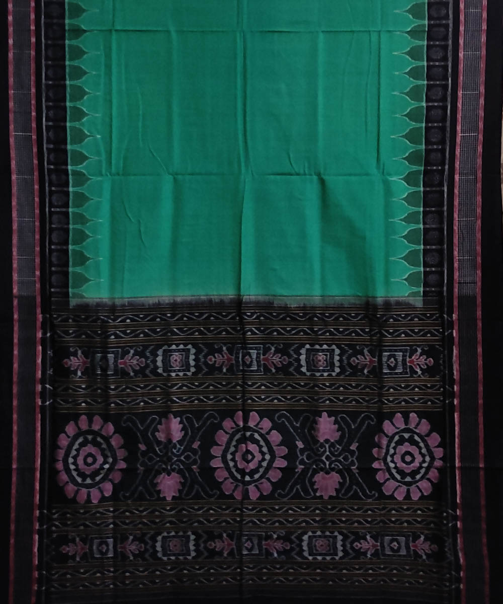 Green with black cotton handwoven sambalpuri saree