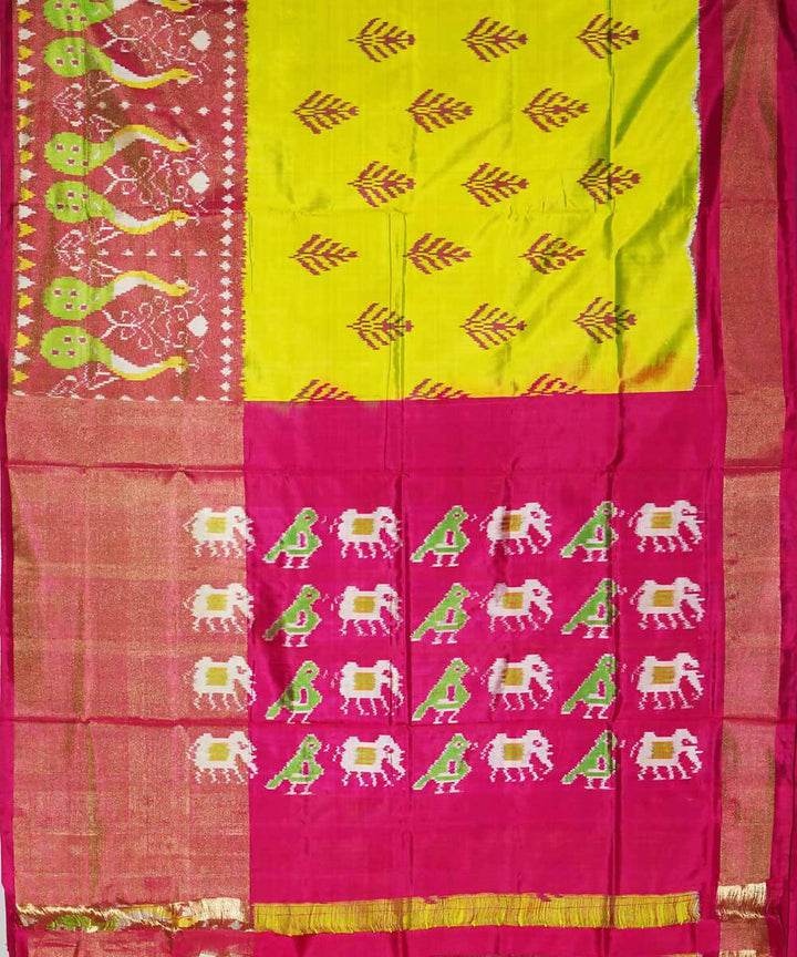 Lime green handloom silk ikat pochampally saree