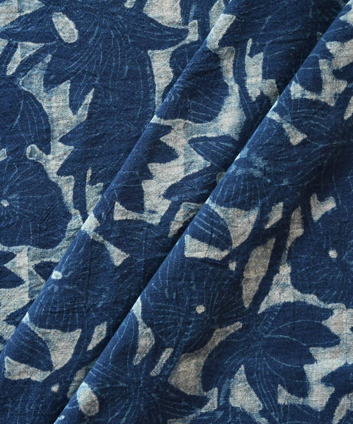 Blue indigo hand blockprint handspun handwoven cotton fabric