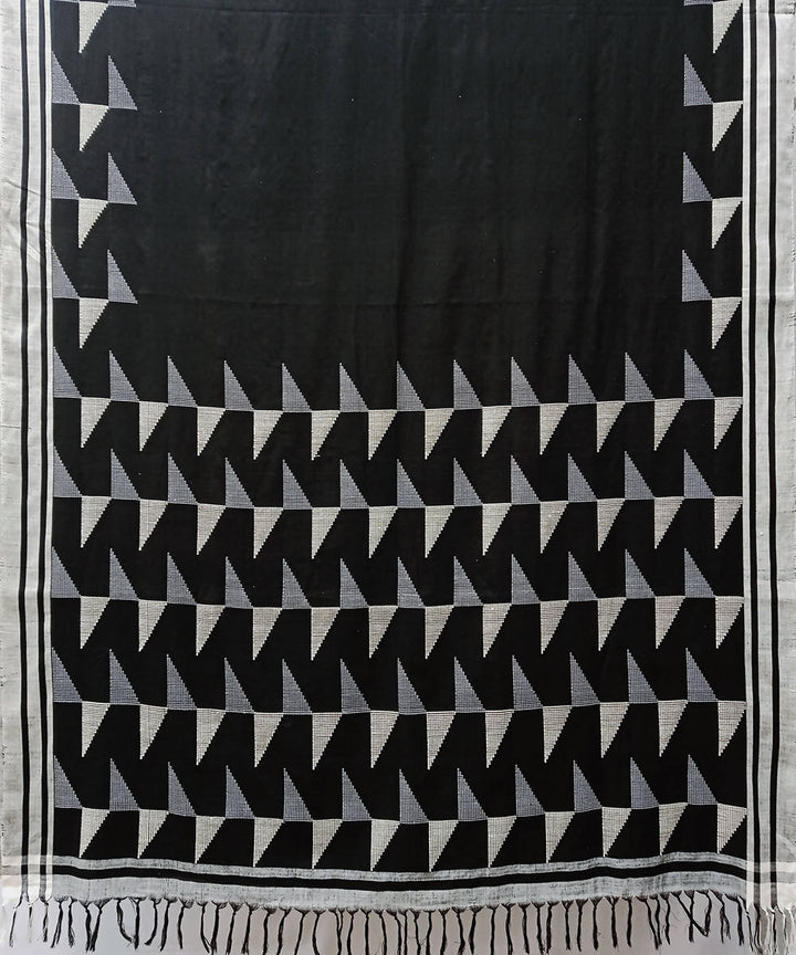Black white hand woven extra weft cotton saree