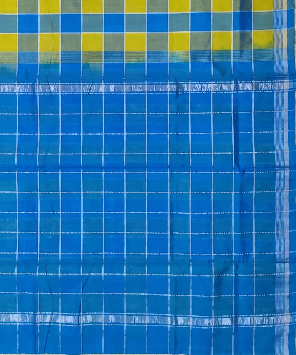 Blue yellow checks Handwoven Sico Venkatagiri Saree