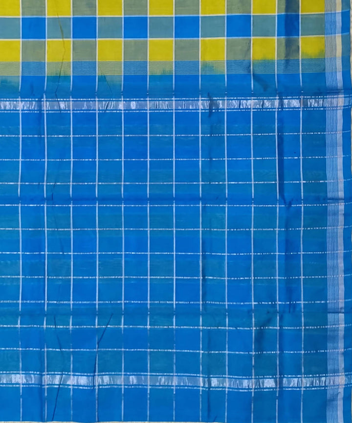 Blue yellow checks Handwoven Sico Venkatagiri Saree