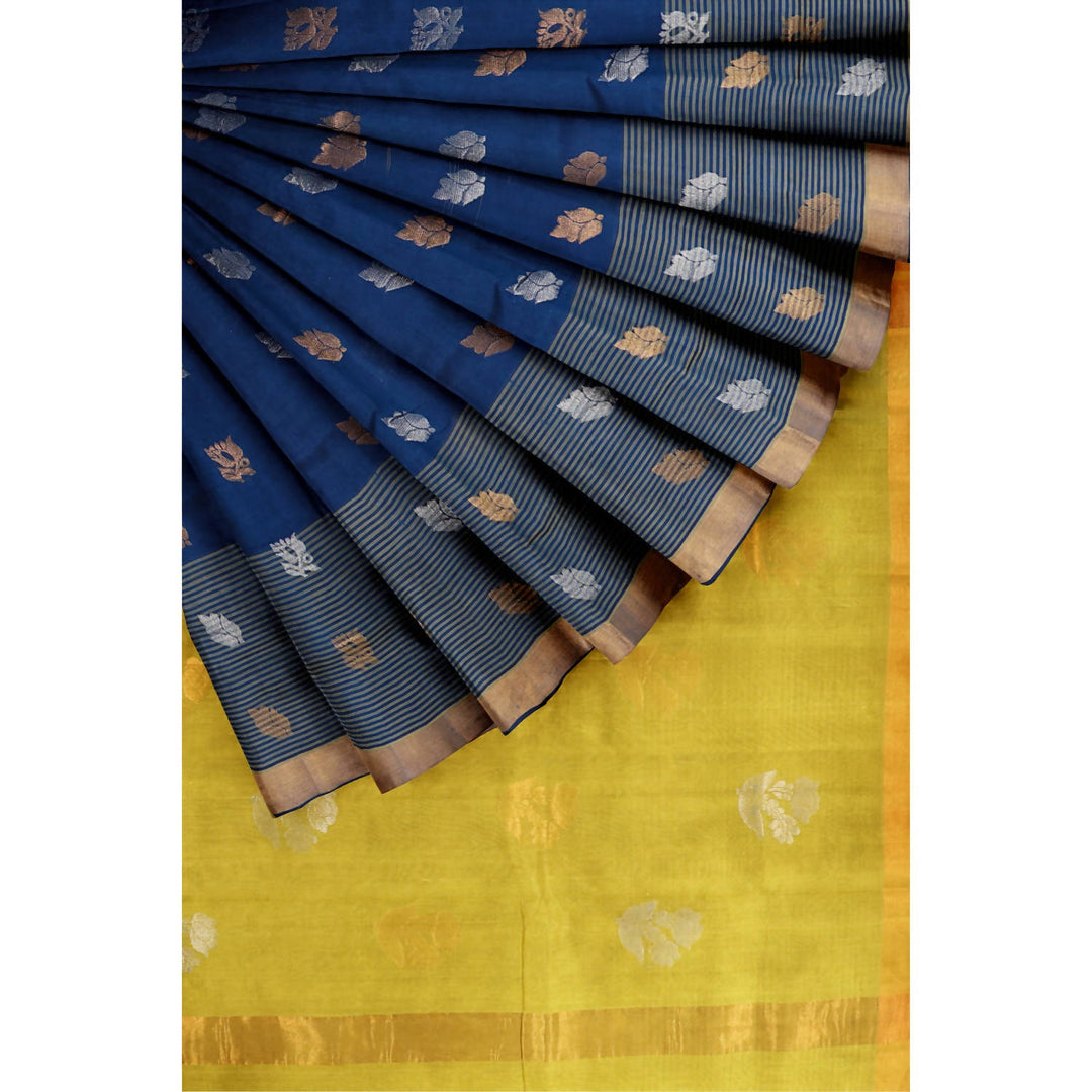 Dark blue handloom cotton venkatagiri saree