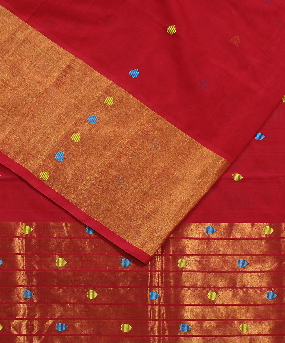 Bright red cotton handwoven venkatagiri saree – GoSwadeshi