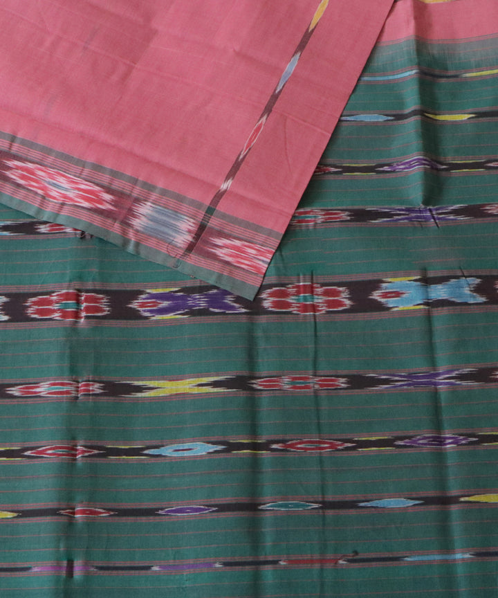 Pale red and green handwoven cotton rajahmundry saree