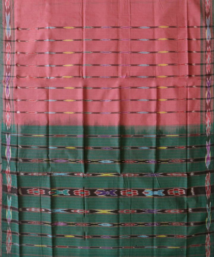 Pale red and green handwoven cotton rajahmundry saree