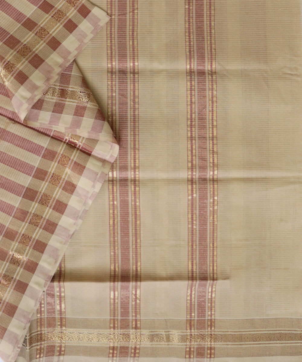 Brown yellow stripes handwoven cotton rajahmundry saree