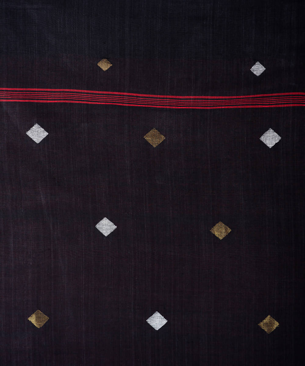 Black jamdani handwoven cotton saree