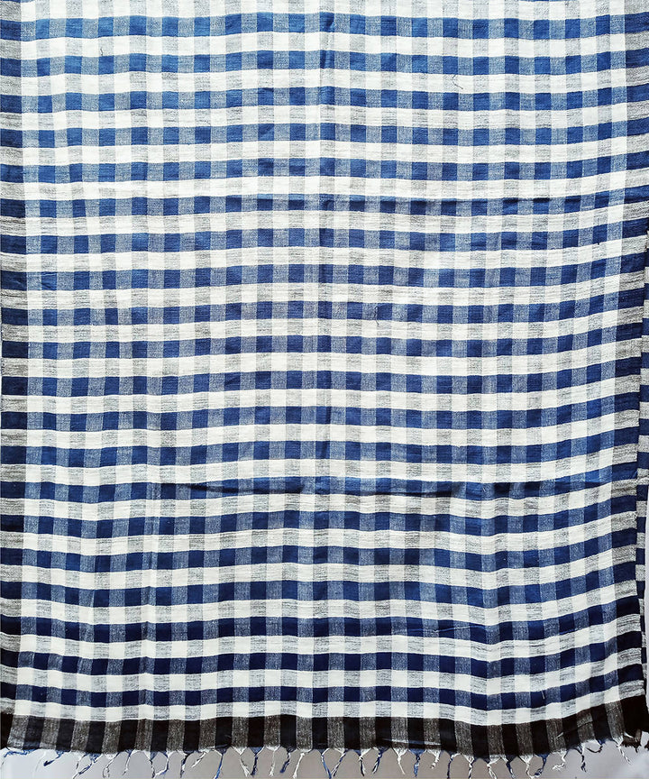 Blue white handspun handwoven cotton saree