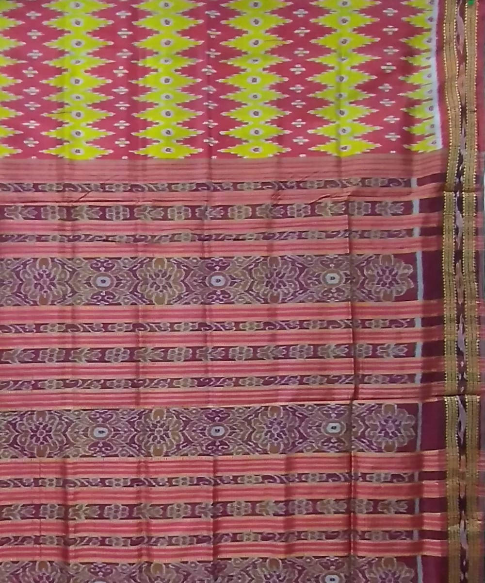 Multicolor maroon handwoven silk khandua saree