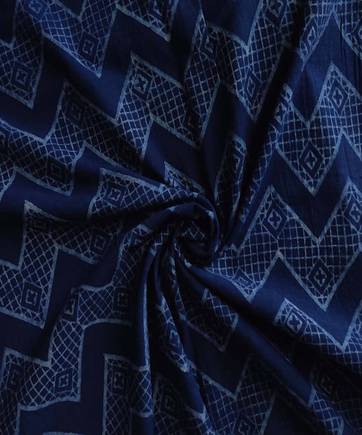 Natural dye dabu handblock print organic handspun cotton blue fabric