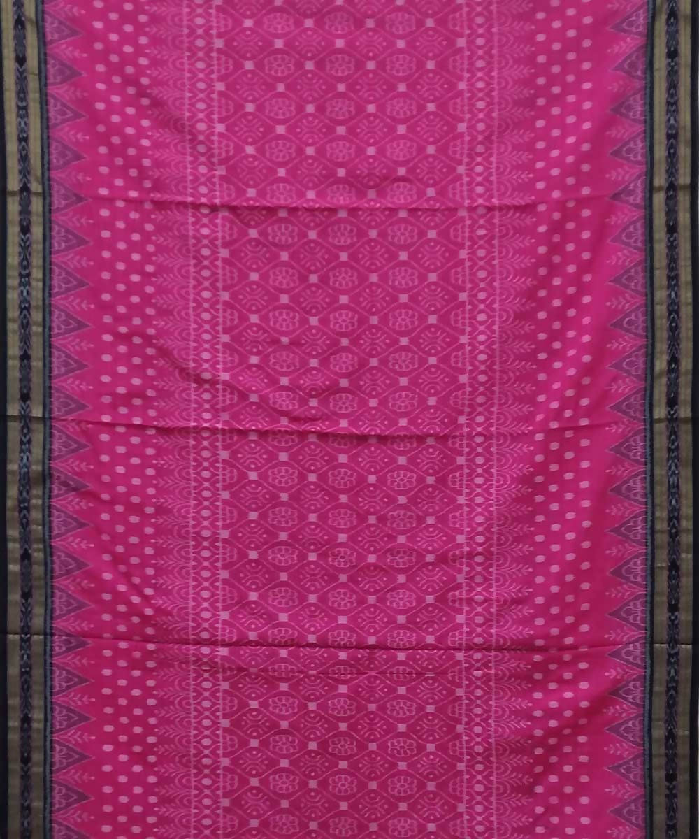 Fuchsia black handwoven nuapatana ikat cotton saree