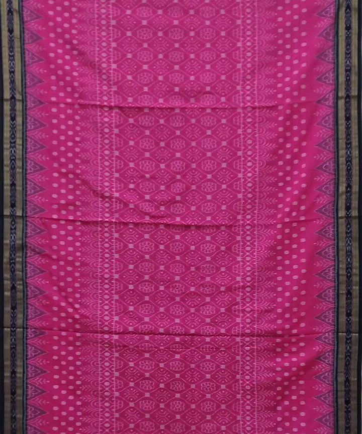 Fuchsia black handwoven nuapatana ikat cotton saree