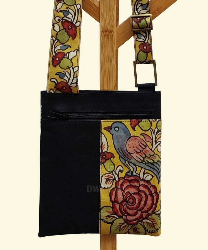 Black with hand painted kalamkari sling bag