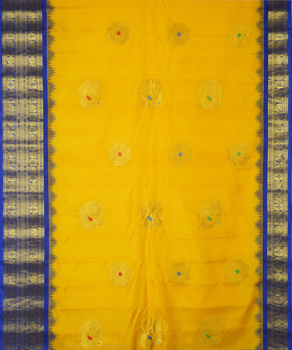 Yellow handwoven silk gadwal saree