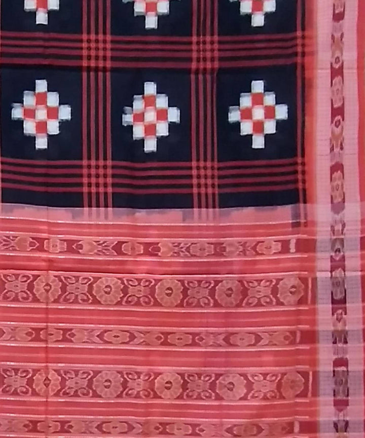 Black peach handwoven cotton sambalpuri saree