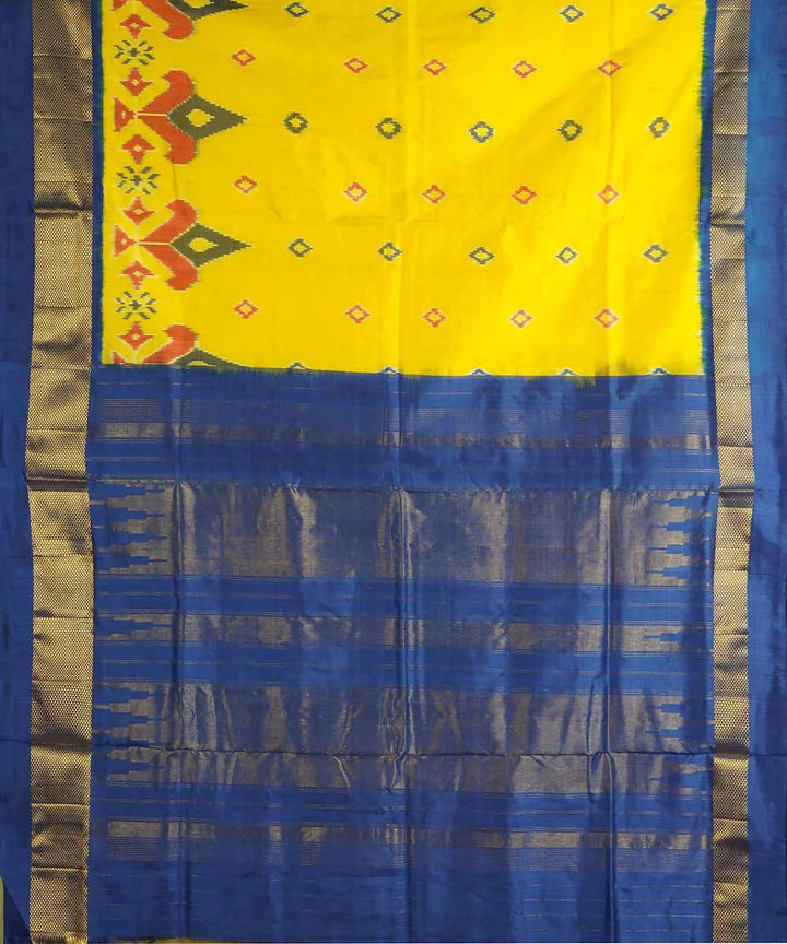 Lemon yellow handloom silk ikat pochampally saree