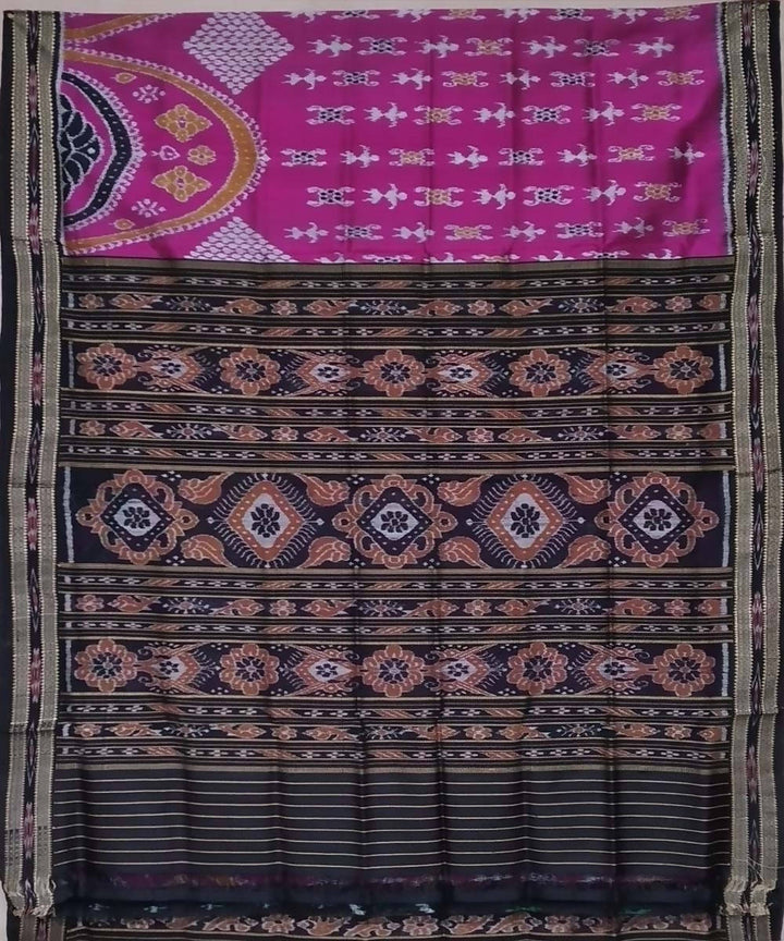 Magenta and black handwoven silk khandua saree