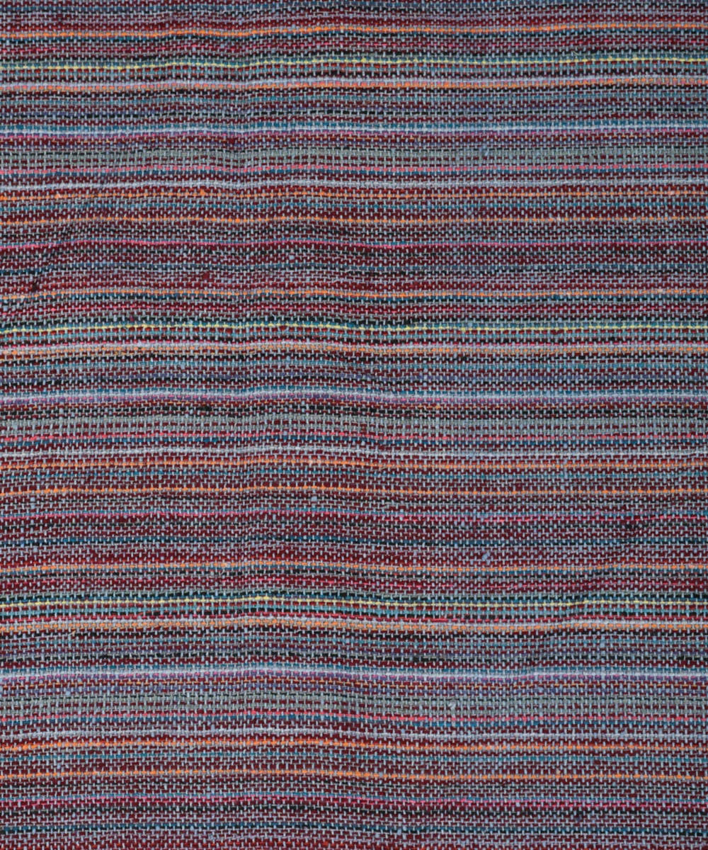 Brown teal handwoven cotton striped upholstery fabric